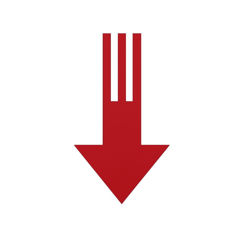 Rotes Pfeilsymbol, zeigt nach unten 